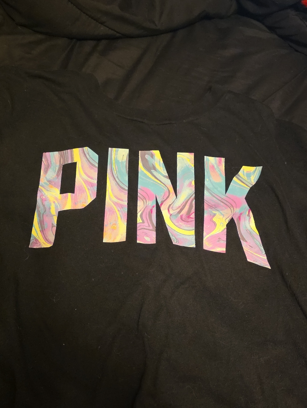 PINK Victoria's Secret Black Logo Tee with Neutral Label